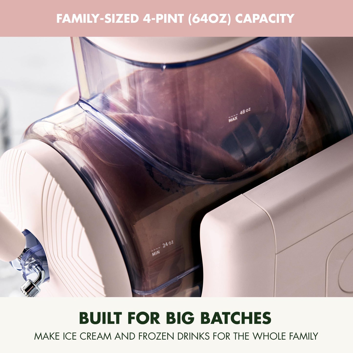 GreenPan Ice Cream Maker & Slushie Machine, 4 Pint, Strawberry Pink, Model CC010322-001, Self-Cleaning, 6 Modes, 7 Textures