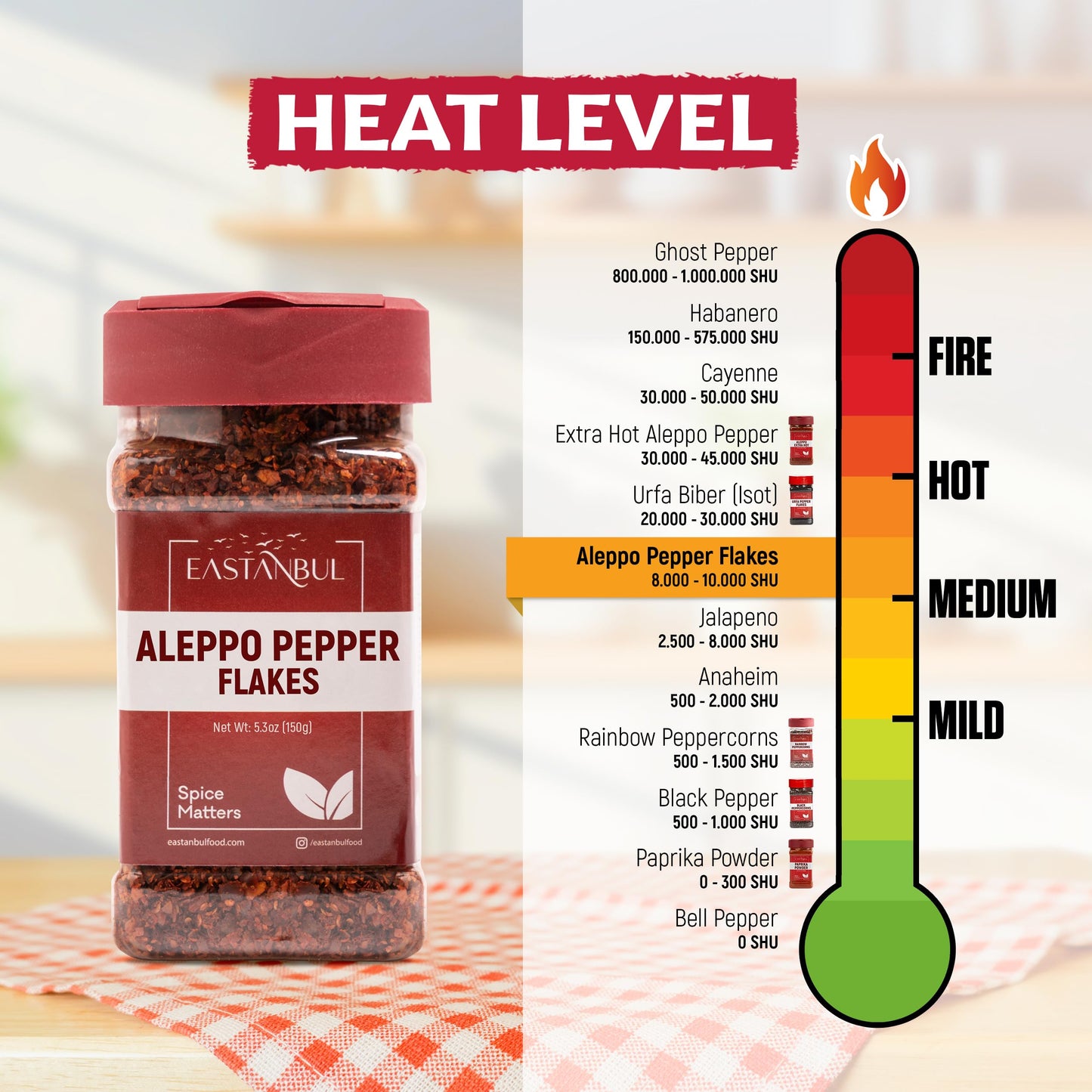 Eastanbul Aleppo Pepper Flakes 5.3oz Pure Aleppo Pepper Ground from Turkey, Pul Biber for Mediterranean & Middle Eastern Dishes,