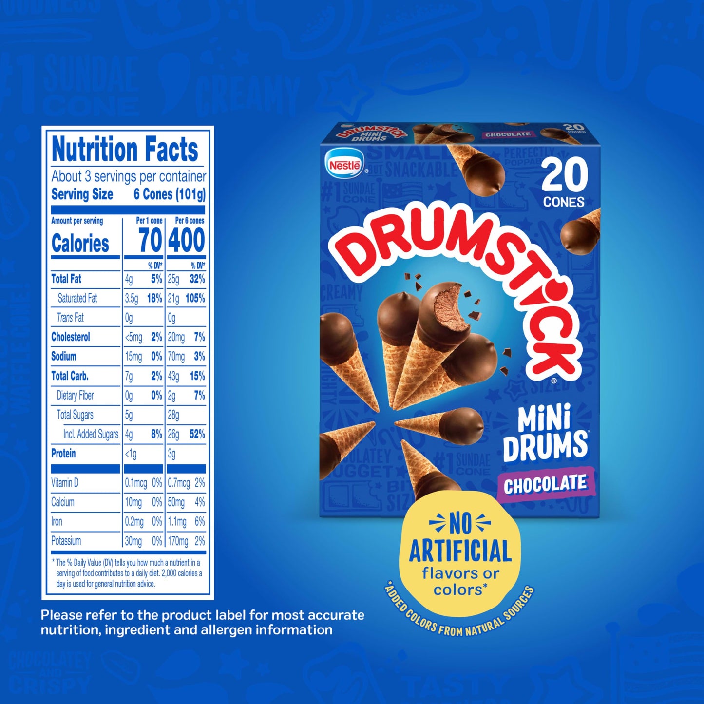 Drumstick Chocolate Mini Drums Sundae Cones, 16.9 Fl Oz (Frozen)