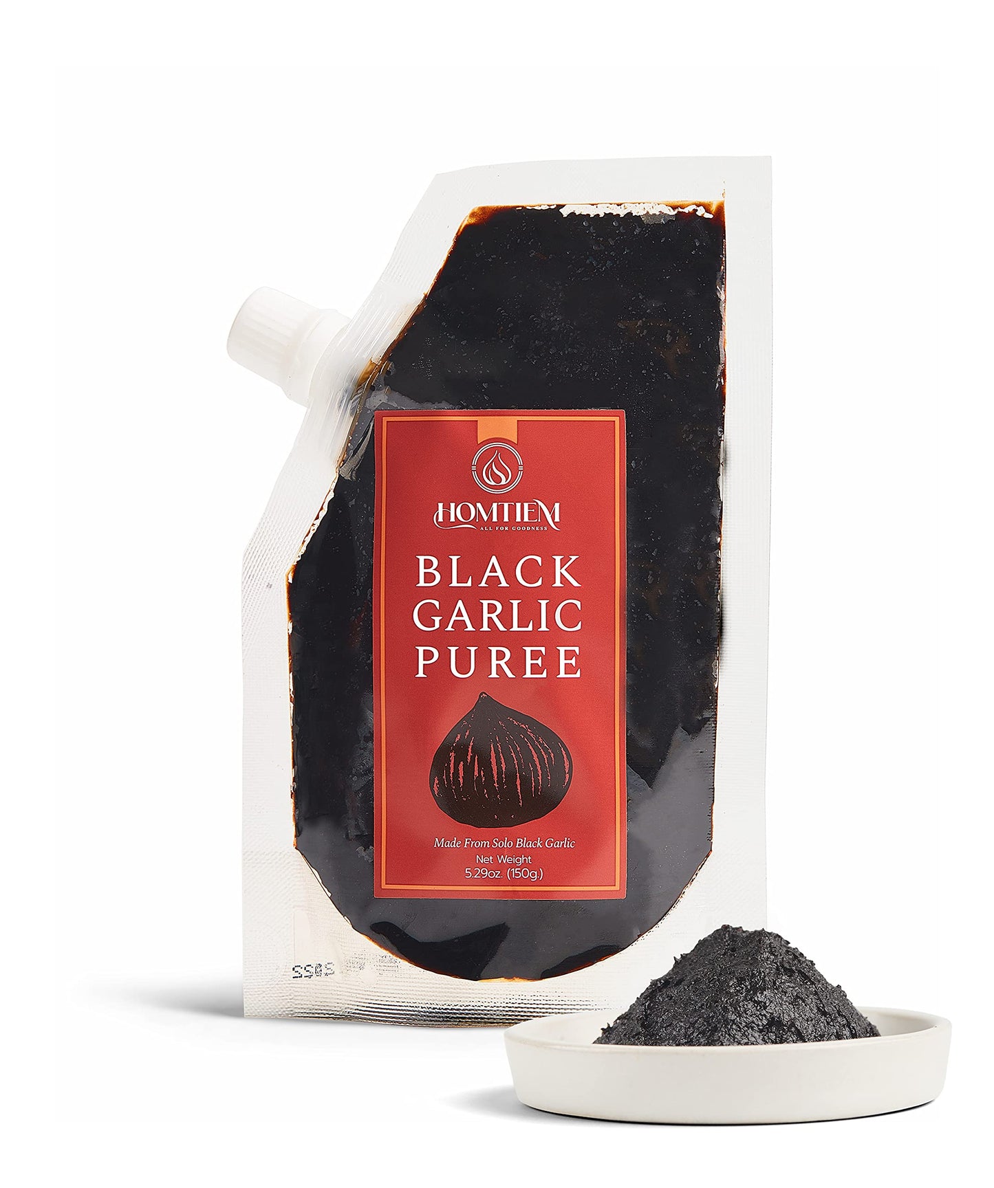 Homtiem Black Garlic Puree 150G. (Made From Solo Black Garlic 100%), Whole Black Garlic Fermented For 90 Days, Non-Gmos, High In