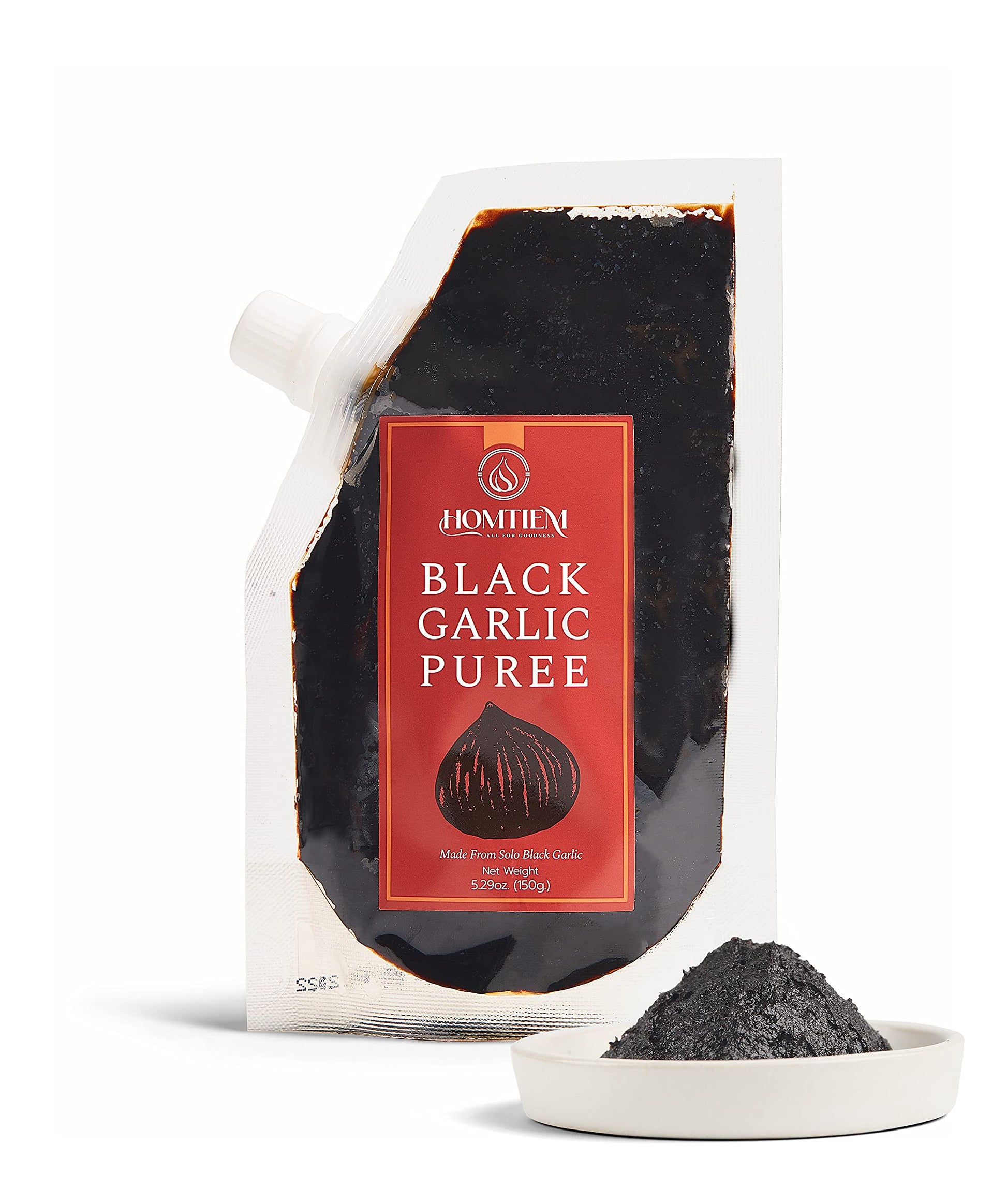 Homtiem Black Garlic Puree 150G. (Made From Solo Black Garlic 100%), Whole Black Garlic Fermented For 90 Days, Non-Gmos, High In