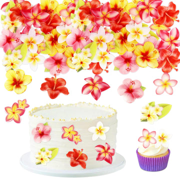 Ercadio 40 PCS Edible Wafer Paper Flowers Cupcake Toppers Summer Theme Flowers Cupcake Drink Topper Picks Edible Flowers Cake De