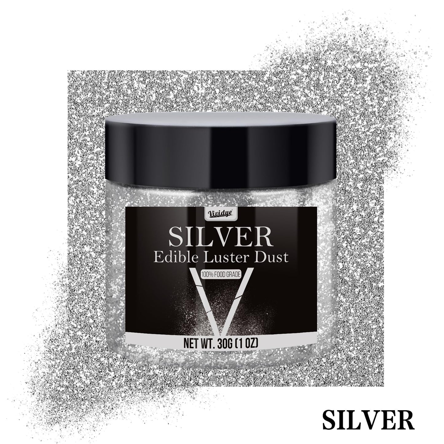 Vividye Edible Glitter Powder - 30g Silver Luster Dust for Baking, Beverages, Cake Decoration