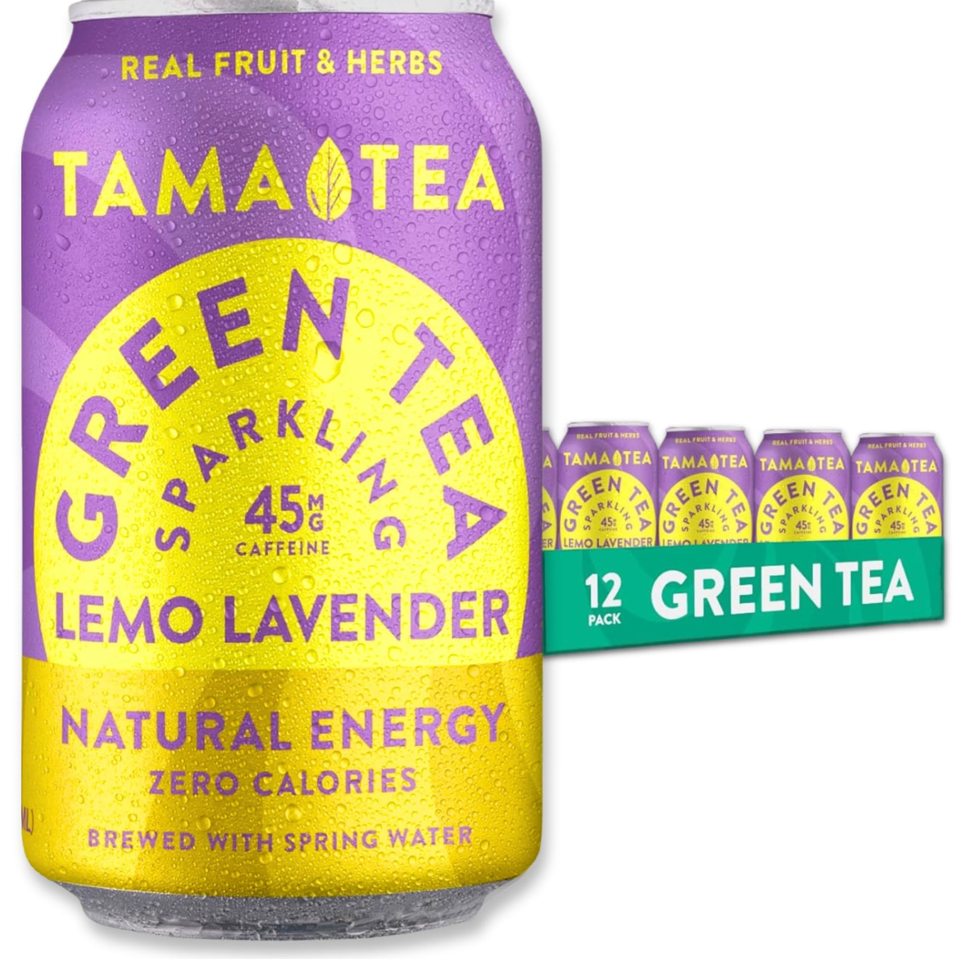 Tama Tea Sugar-Free Sparkling Green Tea, Lemo Lavender – Organic & Naturally Energizing – Zero Calories, Zero Carbs, Non-Gmo – Antioxidant-Rich With 45Mg Natural Caffeine – 12 Oz Cans (12-Pack)