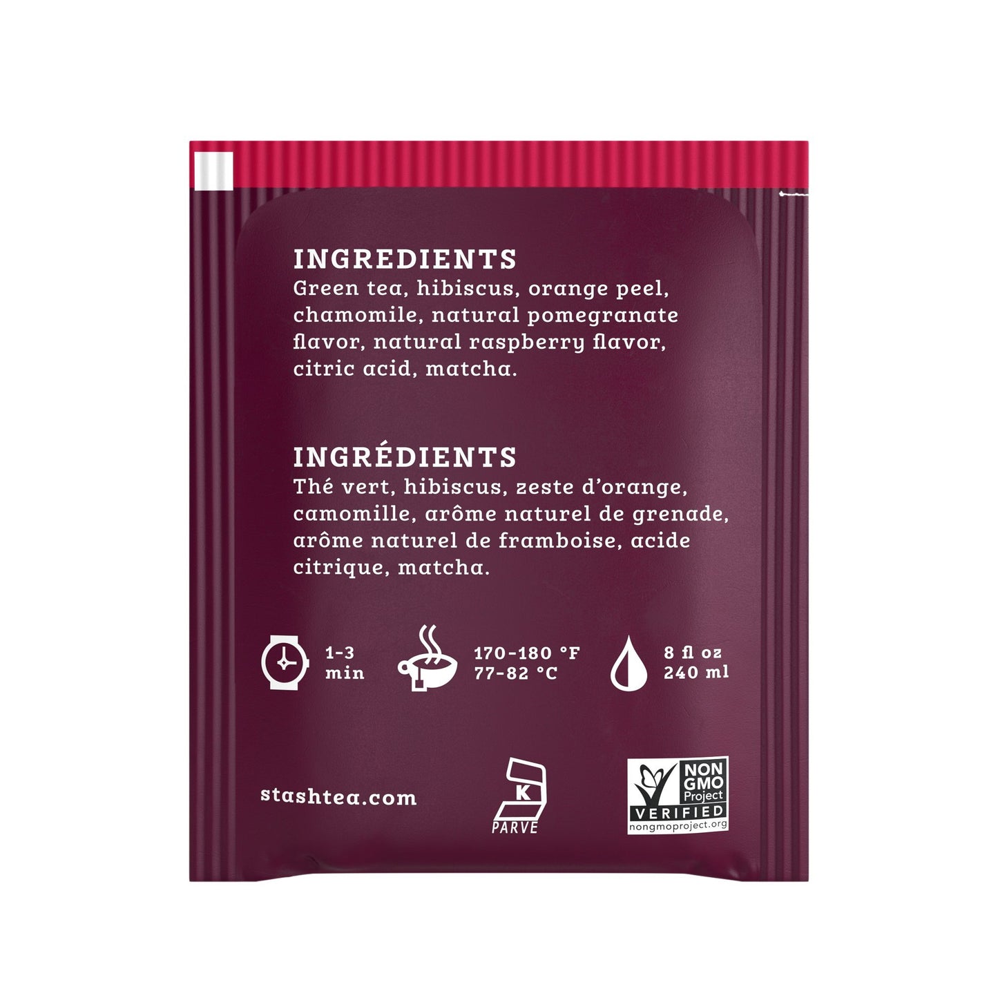 Stash Tea Pomegranate Raspberry Green Tea - Caffeinated, Non-Gmo Project Verified Premium Tea With No Artificial Ingredients, 30