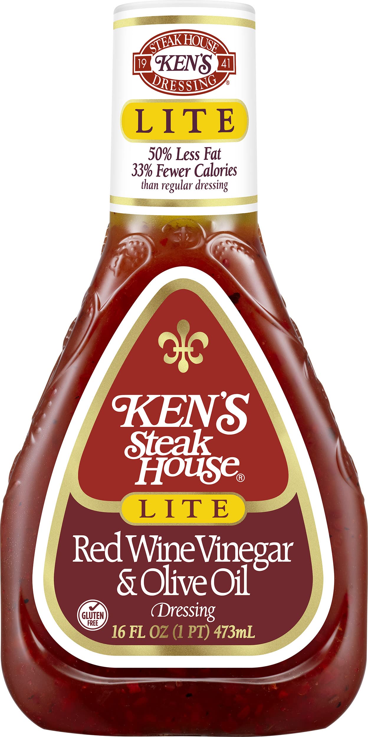 Kens Steak House Lite Red Wine & Olive Oil Dressing - 16 Fl Oz (Pack of 3)