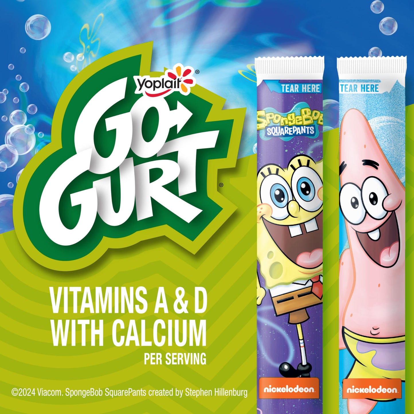 Go-GURT SpongeBob SquarePants Strawberry Splash and Cool Cotton Candy Kids Fat Free Yogurt Variety Pack, Gluten Free, 2 oz Yogur