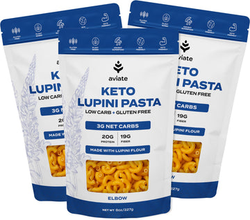 Aviate Keto Pasta Elbows - Low Carb (3G Net) Lupini Noodles, High Protein (20G), Gluten-Free, Made With Lupin Flour, Plant Based