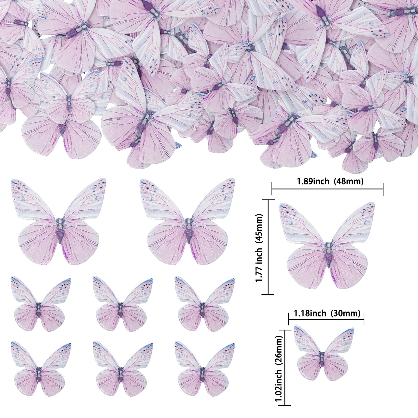 Gyufise 72Pcs Edible Cupcake Toppers - Butterfly Shaped Cake Decoration Picks For Baby Shower, Kids Birthday Party - Purple
