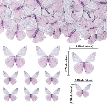 Gyufise 72Pcs Edible Cupcake Toppers - Butterfly Shaped Cake Decoration Picks For Baby Shower, Kids Birthday Party - Purple