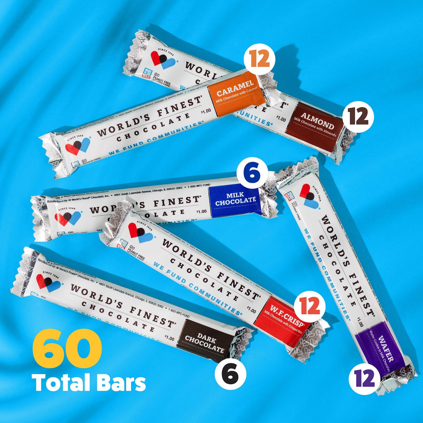 Worlds Finest Chocolate Fundraising Variety Pack - 60 Candy Bars - 1 Size