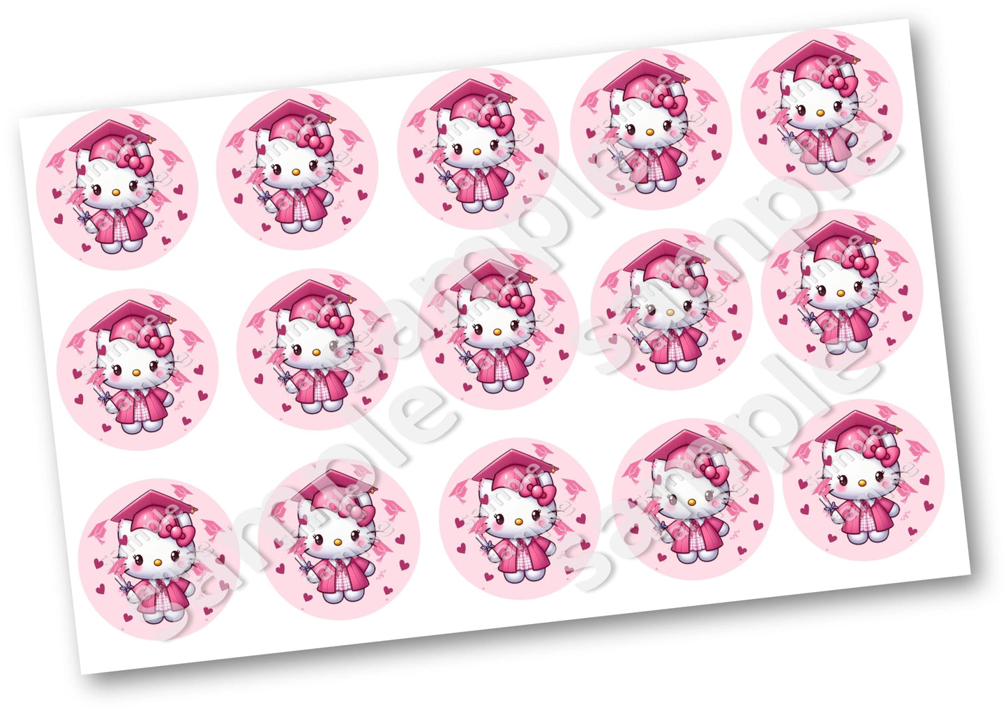 Hello Kitty Graduation Kitty cat Edible images for Oreo cookies chocolate covered, edible image cupcake topper printed on edible