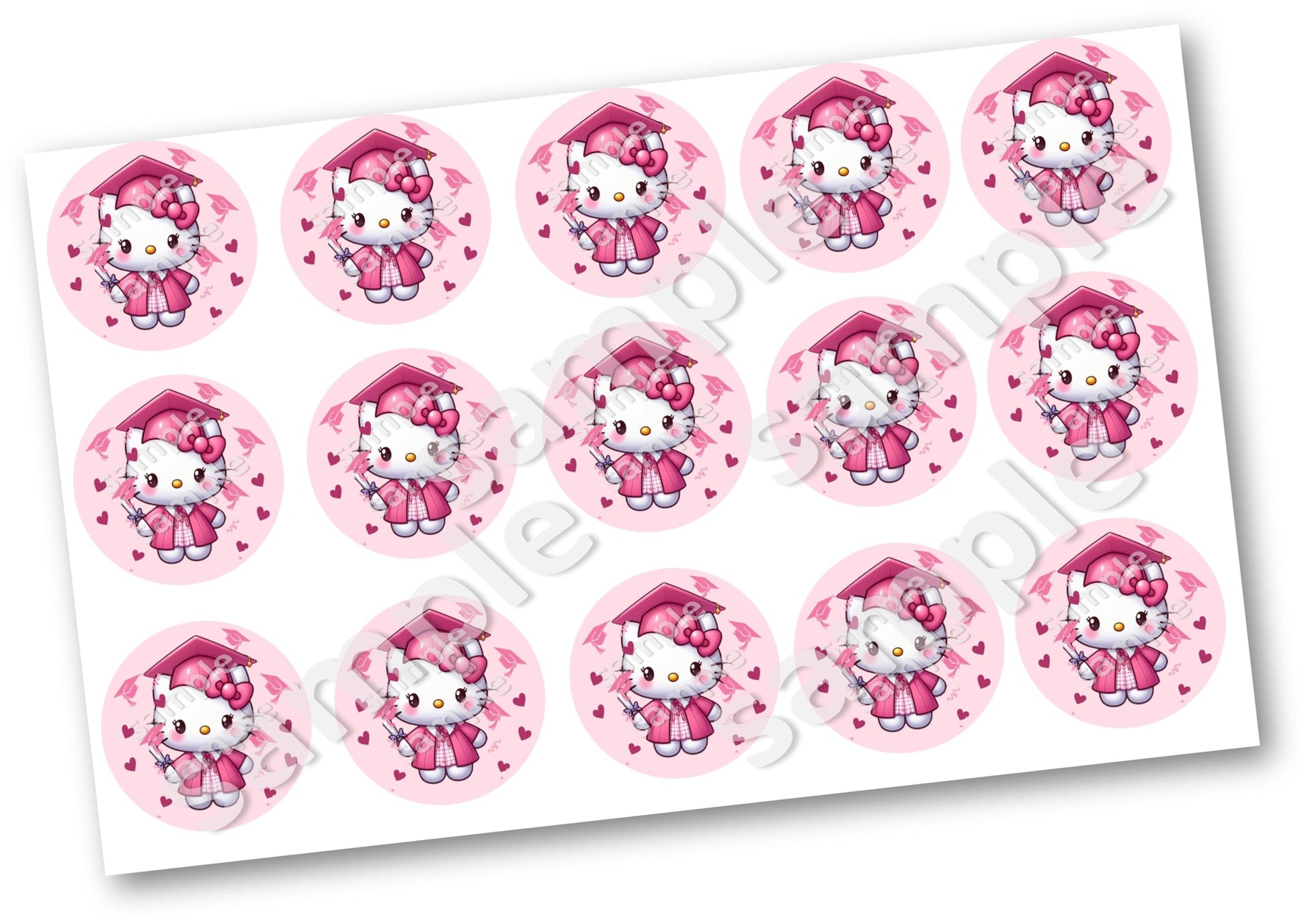 Hello Kitty Graduation Kitty cat Edible images for Oreo cookies chocolate covered, edible image cupcake topper printed on edible