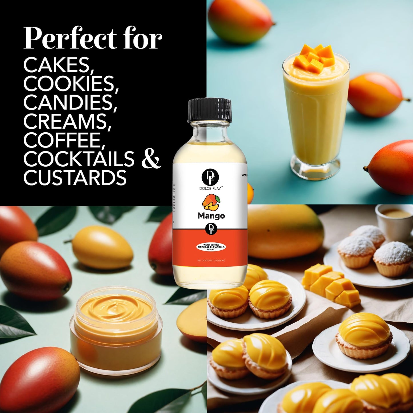 Dolce Flav Mango Extract - Water-Soluble Flavoring for Baked Goods, Beverages & Desserts - 2 Oz.