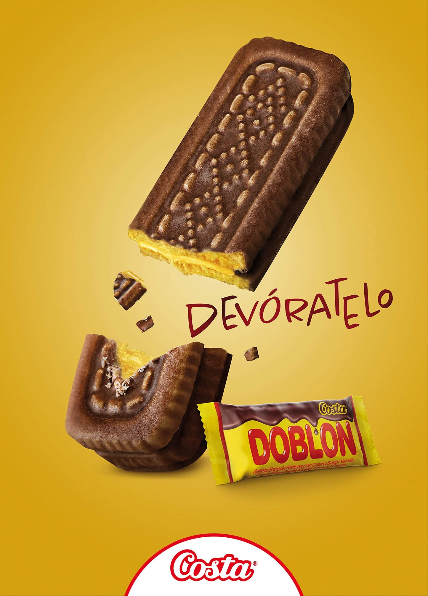 Costa Doblon Chocolate Covered Biscuit- Coated Biscuits- Biscuit With Vanilla Flavored Cream- Snack Packs Biscuits- Sandwich Coo