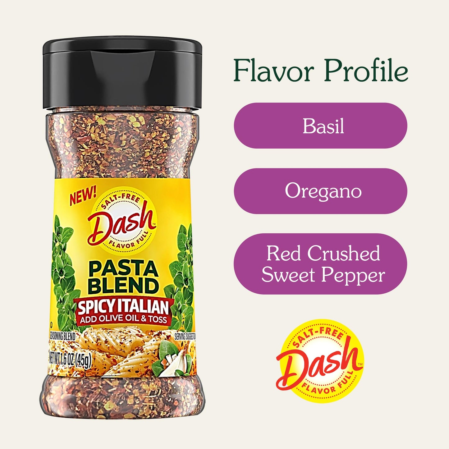 Dash Spicy Italian Pasta Seasoning Blend, Salt-Free, 1.6 Ounce