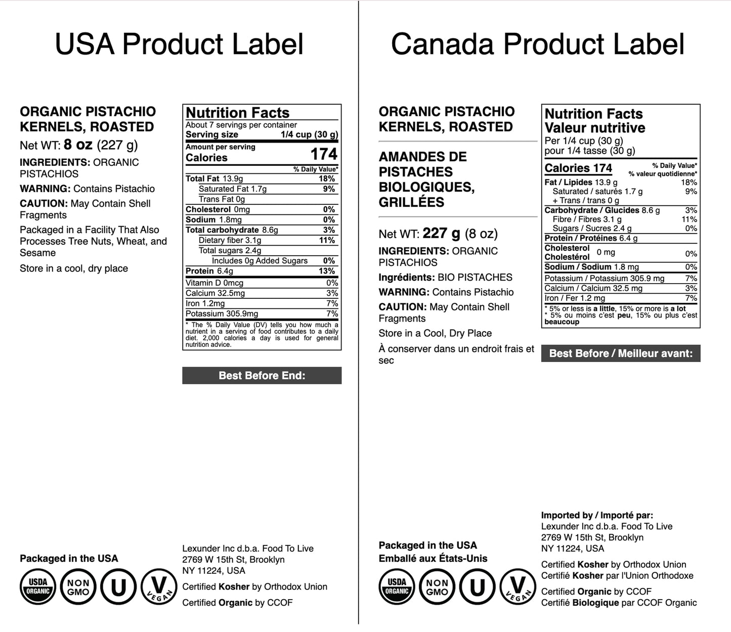 Food to Live Organic Dry Roasted Pistachio, 8 Ounces - Oven Roasted Whole Nuts, No Shell, Unsalted, No Oil Added. High in Protei