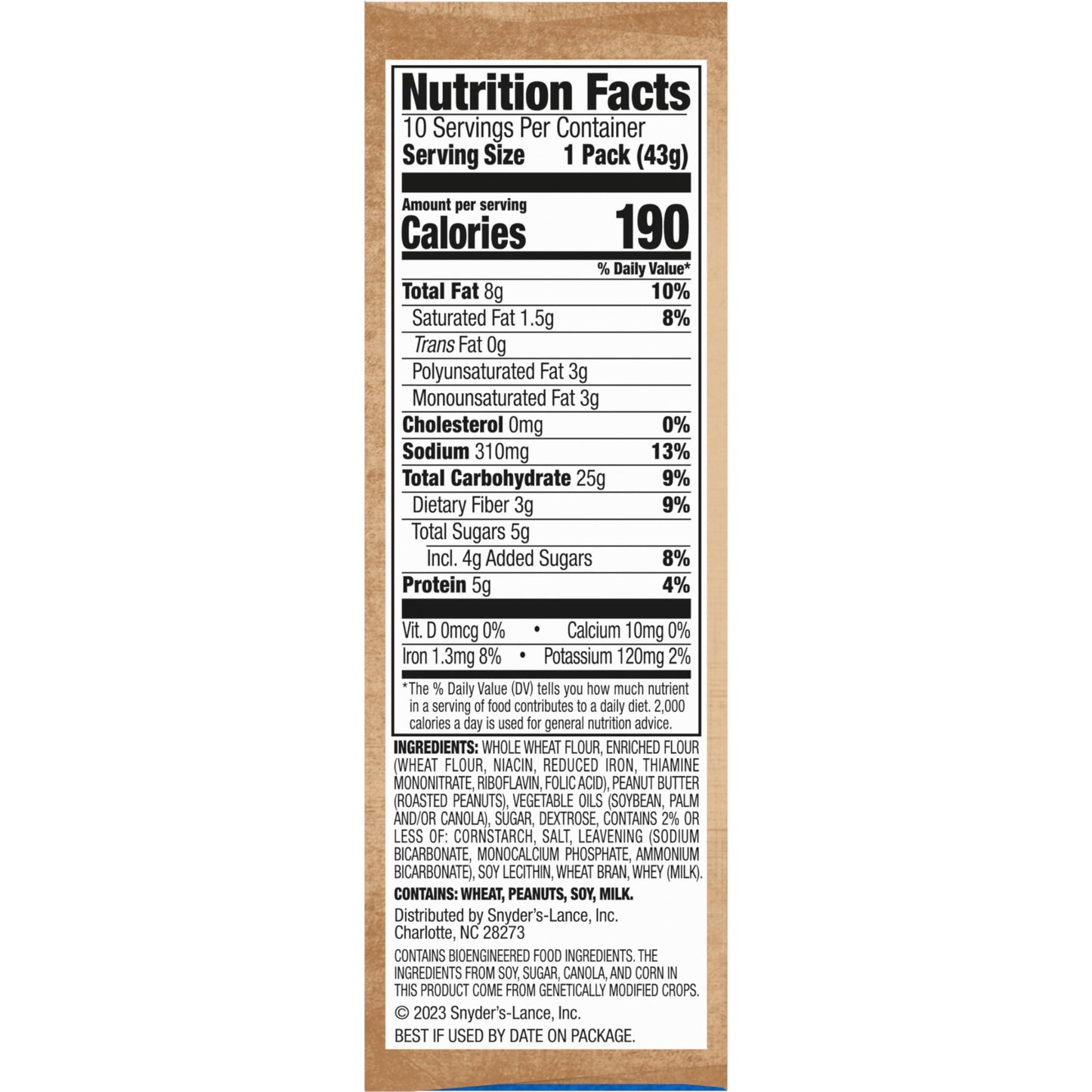Lance Sandwich Crackers, Made with Whole Grain Crackers, Peanut Butter, 10 Individual Packs
