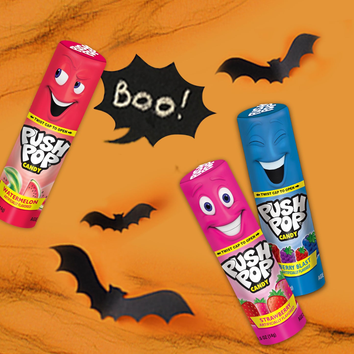 Push Pop Halloween Candy - Individually Wrapped Bulk Lollipops - 10 Ct Hard Candy in Assorted Flavors, Fun Candy for Kids, Party