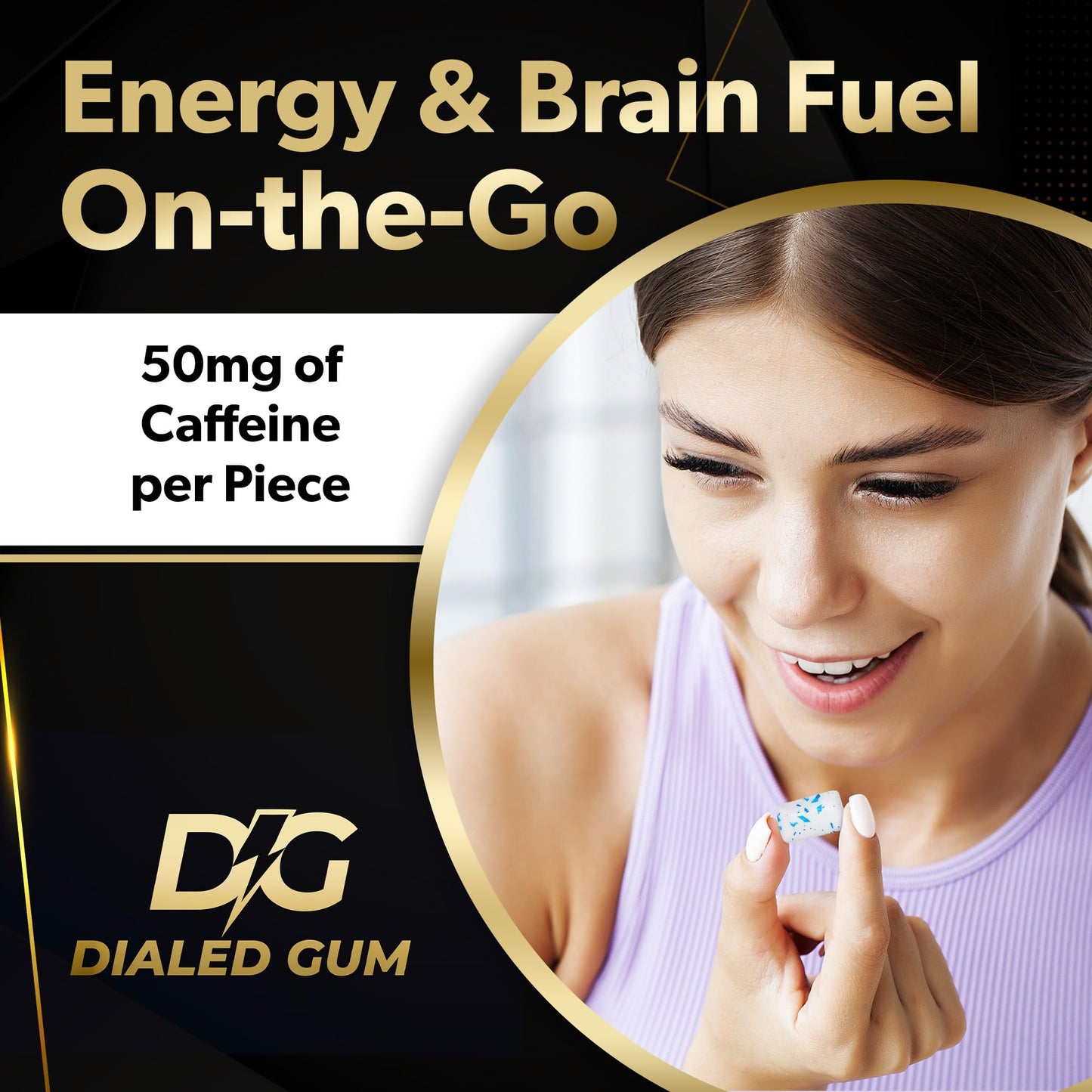 Dialed Gum Caffeine Gum, Sugar Free, 50mg Caffeine, 112 Pieces, Cool Mint Flavor
