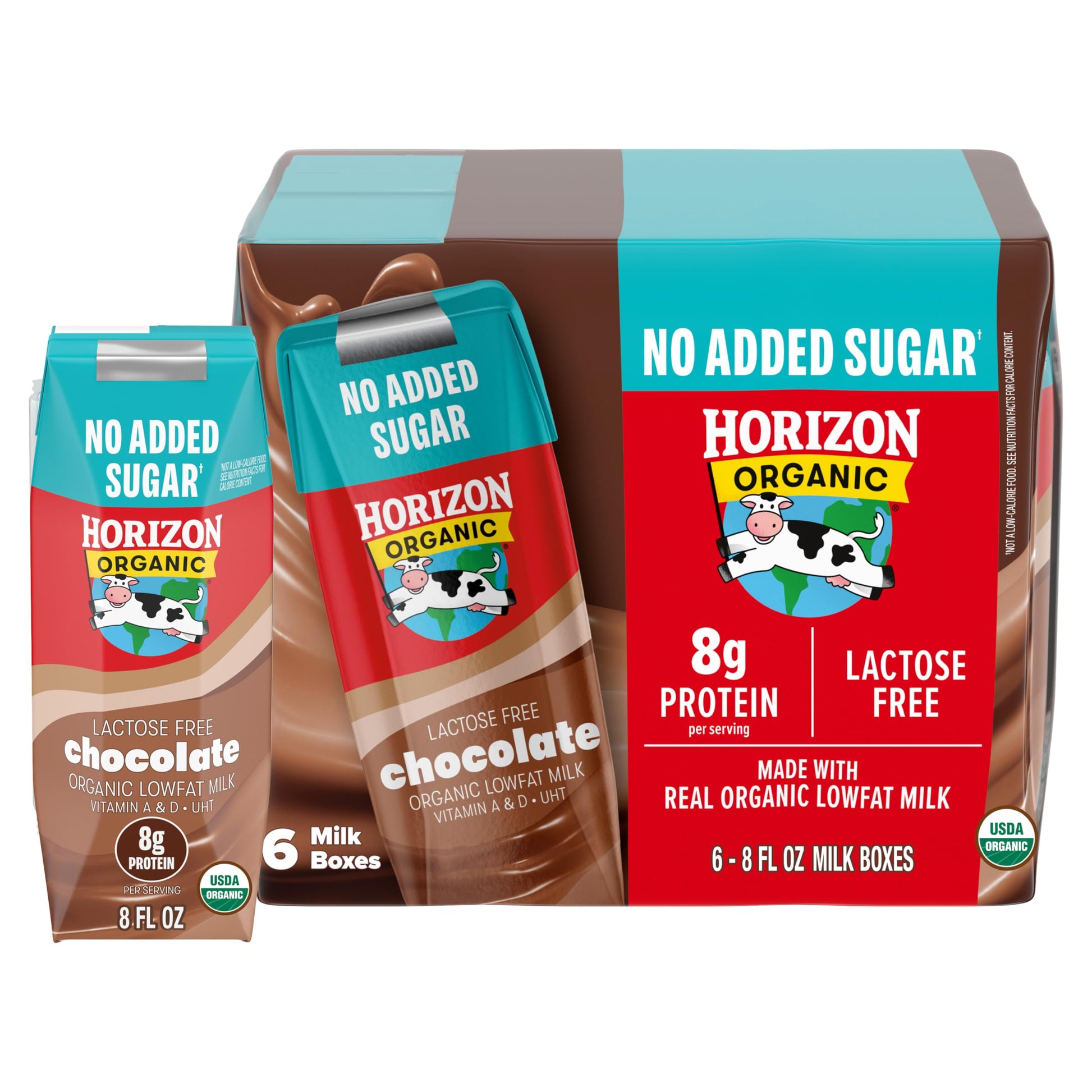 New Horizon Organic Shelf Stable No Added Sugar Lactose Free 1% Lowfat Chocolate Milk Boxes, 8 Fl Oz, 6 Count - 8G Protein Per S
