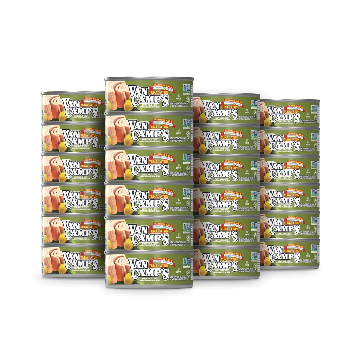 Van Camps Seafood Solid Light Yellowfin Tuna In Olive Oil, 5 Oz. Can (Pack Of 24), Wild Caught Canned Tuna