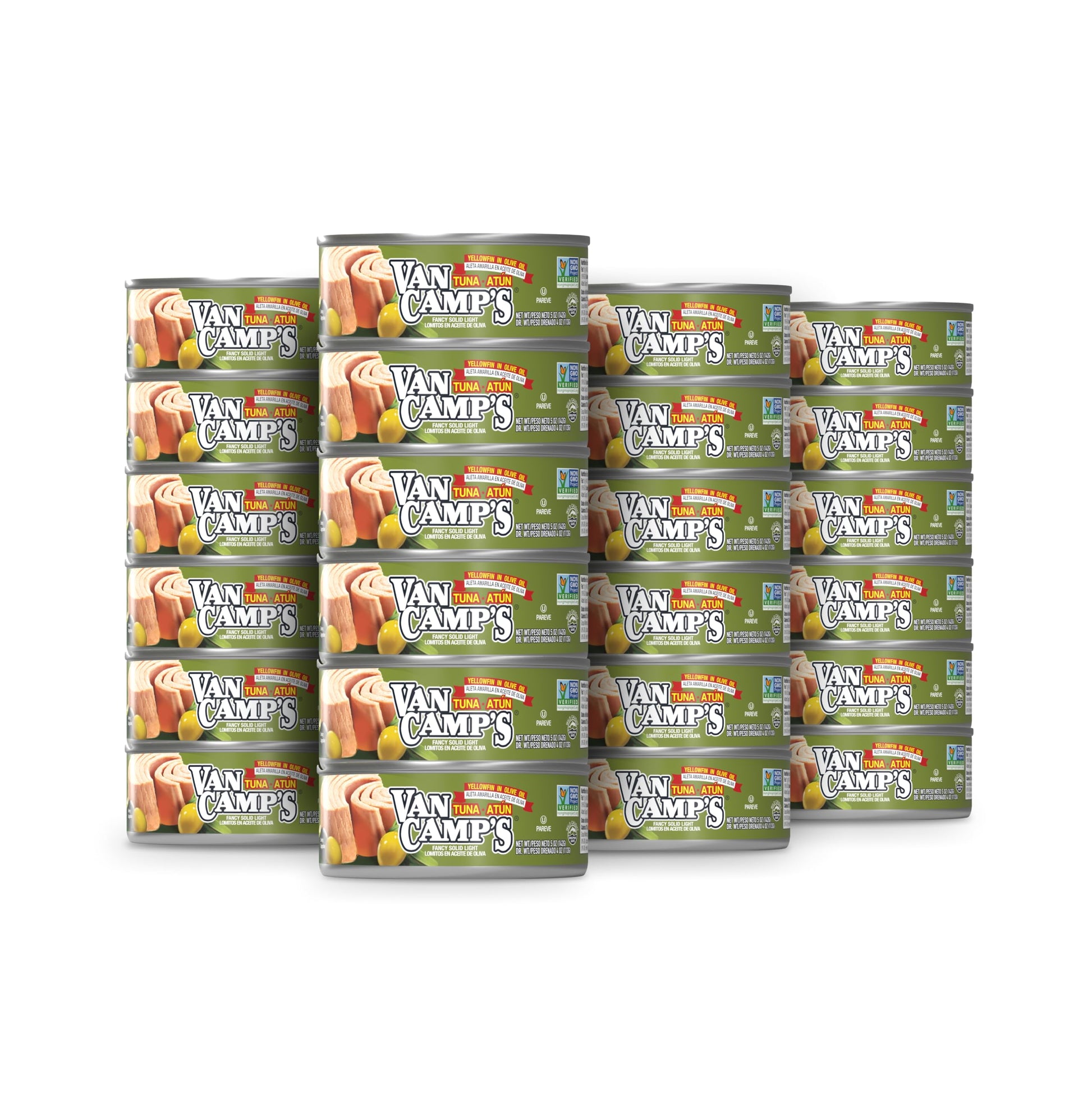 Van Camps Seafood Solid Light Yellowfin Tuna In Olive Oil, 5 Oz. Can (Pack Of 24), Wild Caught Canned Tuna