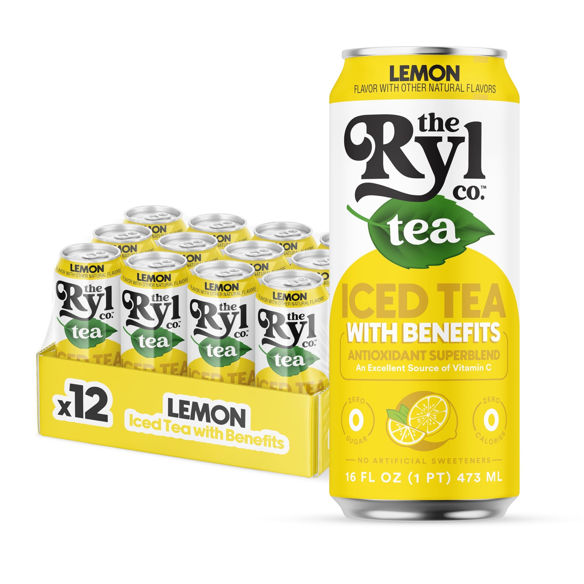 Ryl Iced Tea, Lemon, Antioxidant Superblend, Zero Sugar, Low Carb, Zero Calorie Iced Tea, 16.0 Fl Oz (12-Pack)