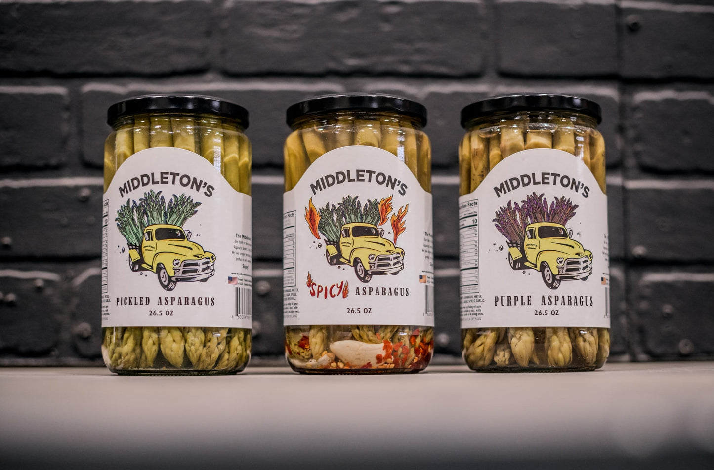 Middleton Farms Pickled Asparagus Variety Pack - Farm Direct Purple, Green & Spicy Asparagus Pickled In A Jar, Set Of 3 - Made I