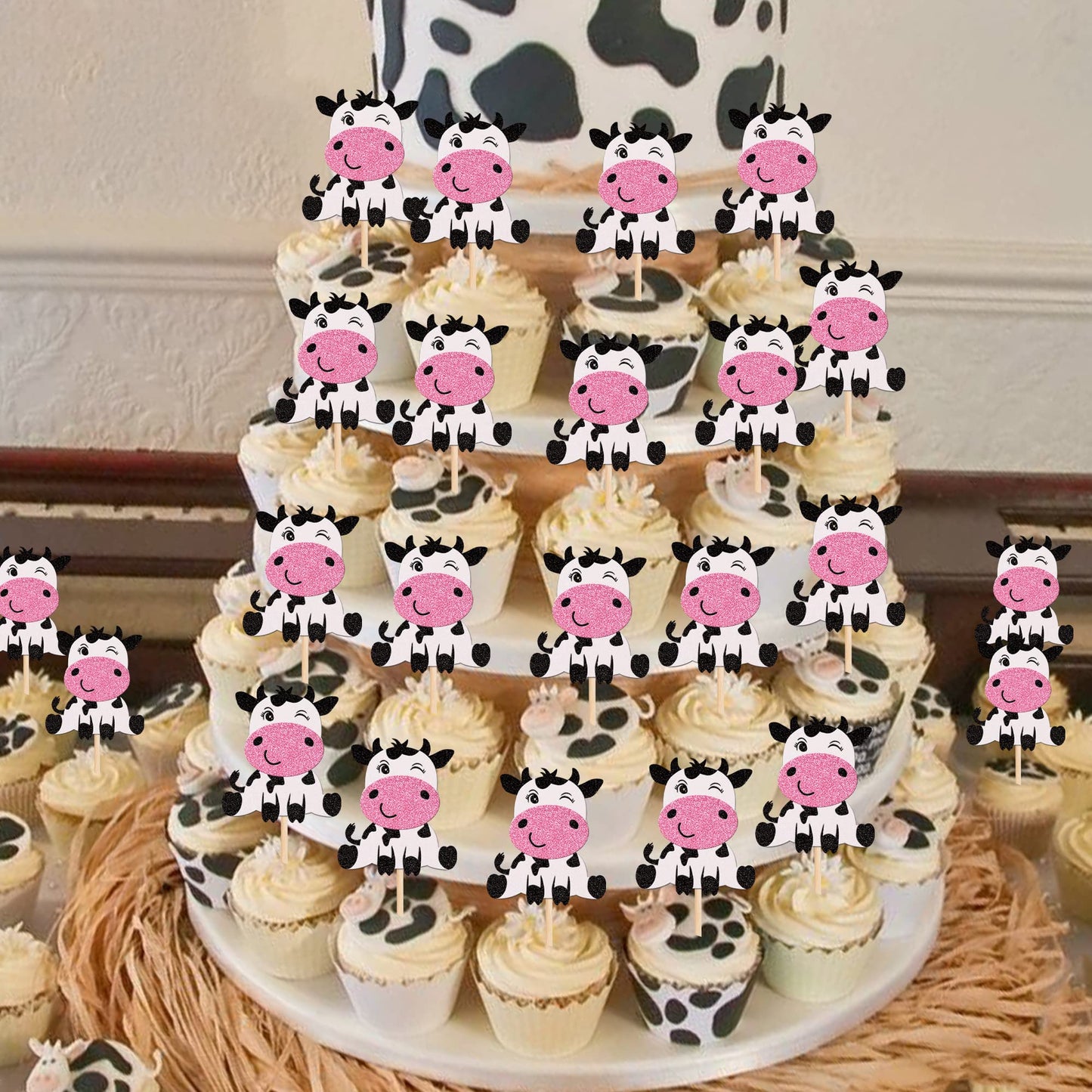 24 Pcs Cow Cupcake Toppers Farm Animal Birthday Cupcake Picks For Cow Theme Baby Shower Kids Boys Girls Birthday Party Cake Deco