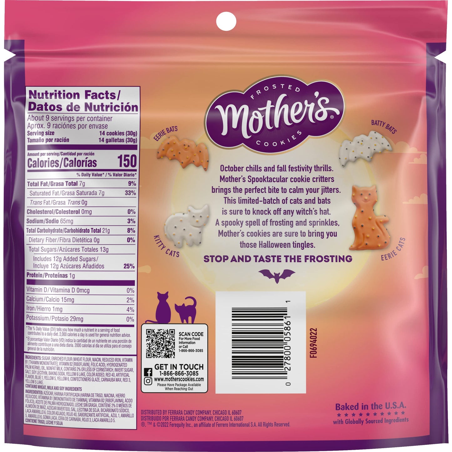 Mothers Limited Batch Eerie Critters, Shortbread Frosted Animal Cookies, Great for Party Treats, 1 Resealable 9 oz Bag
