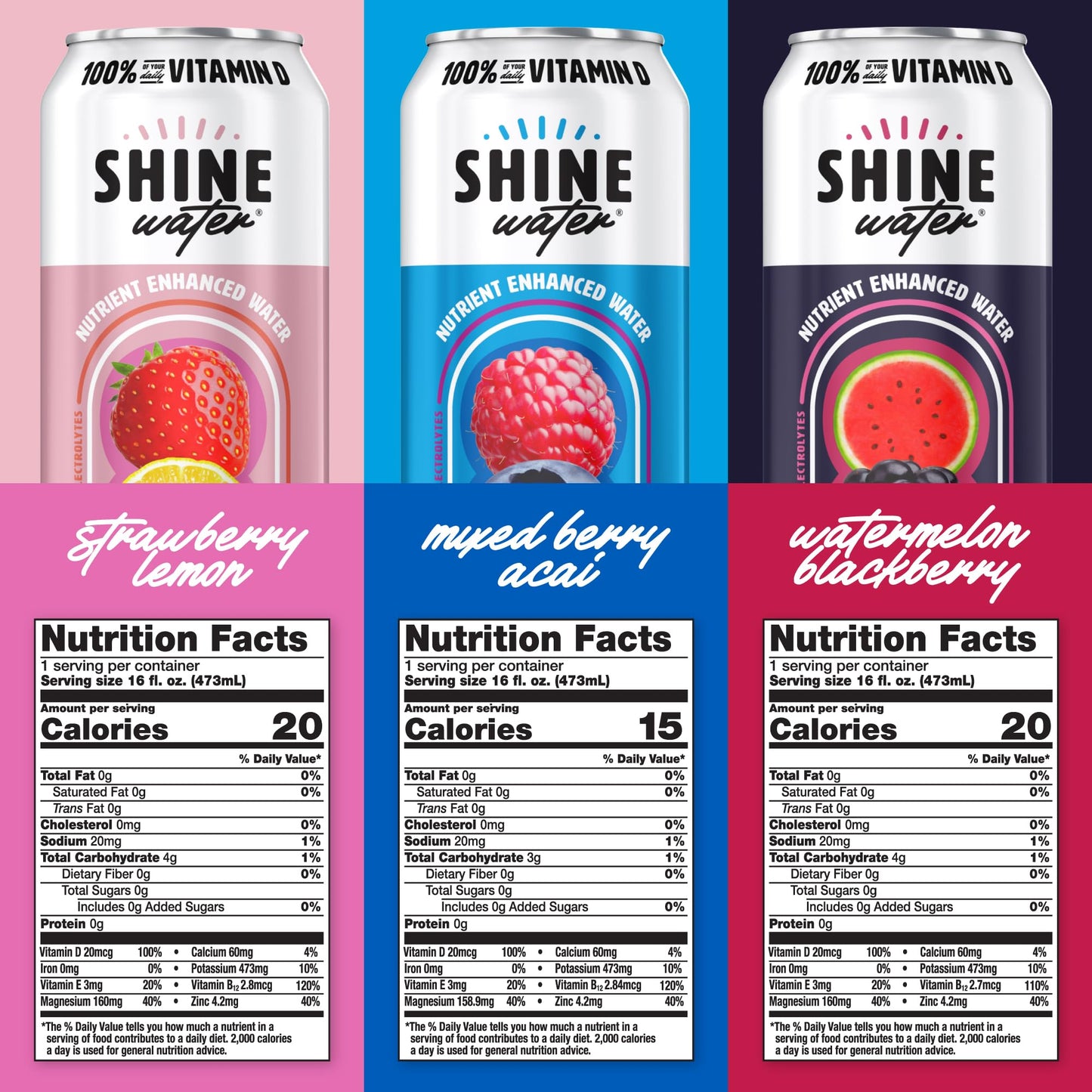 ShineWater Vitamin D Electrolyte Drink, Zero Sugar Hydration, 16 Fl Oz (Pack of 6)