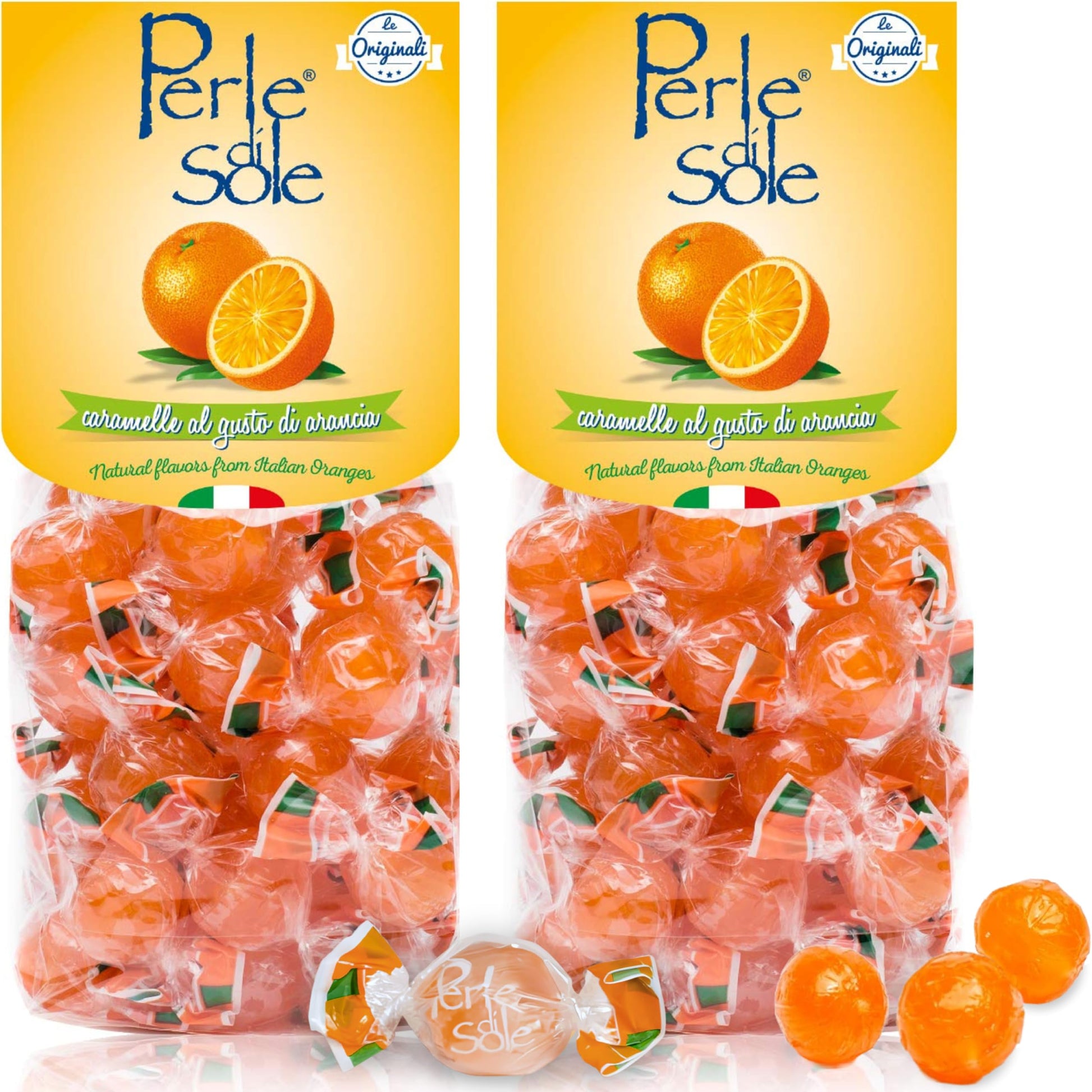 Perle Di Sole Orange Hard Candy Made In Italy - Italian Hard Candy Individually Wrapped - Fizzy Orange Candies - Orange Drops -