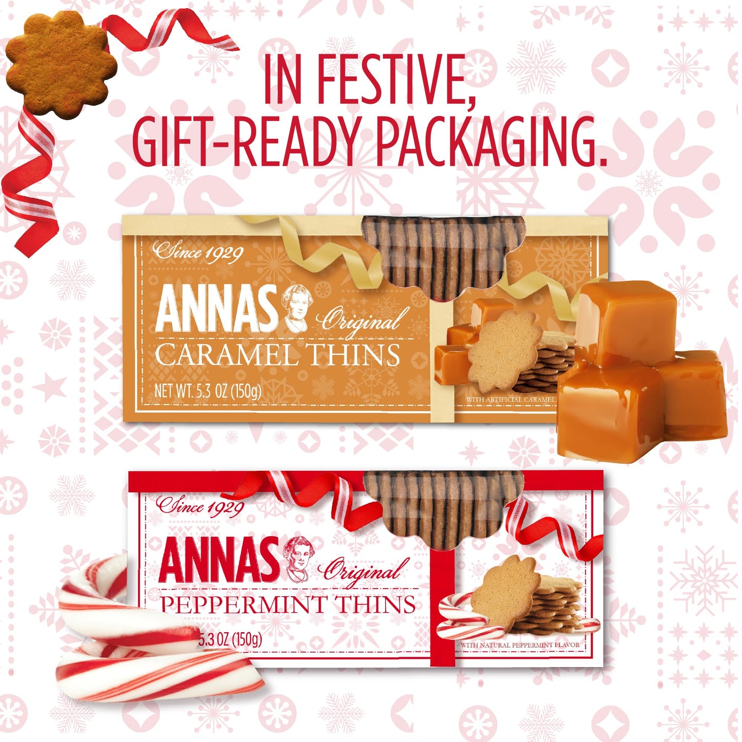 Annas Thins - Peppermint Pepparkakor - 5.25 Ounce (Pack of 1) non GMO + Vegan