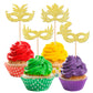 Rsstarxi Masquerade Masks Cupcake Toppers, 36 Pack, Glitter, Gold, Design 1, Paper, Mardi Gras, Bachelorette, Baby Shower Party Supplies