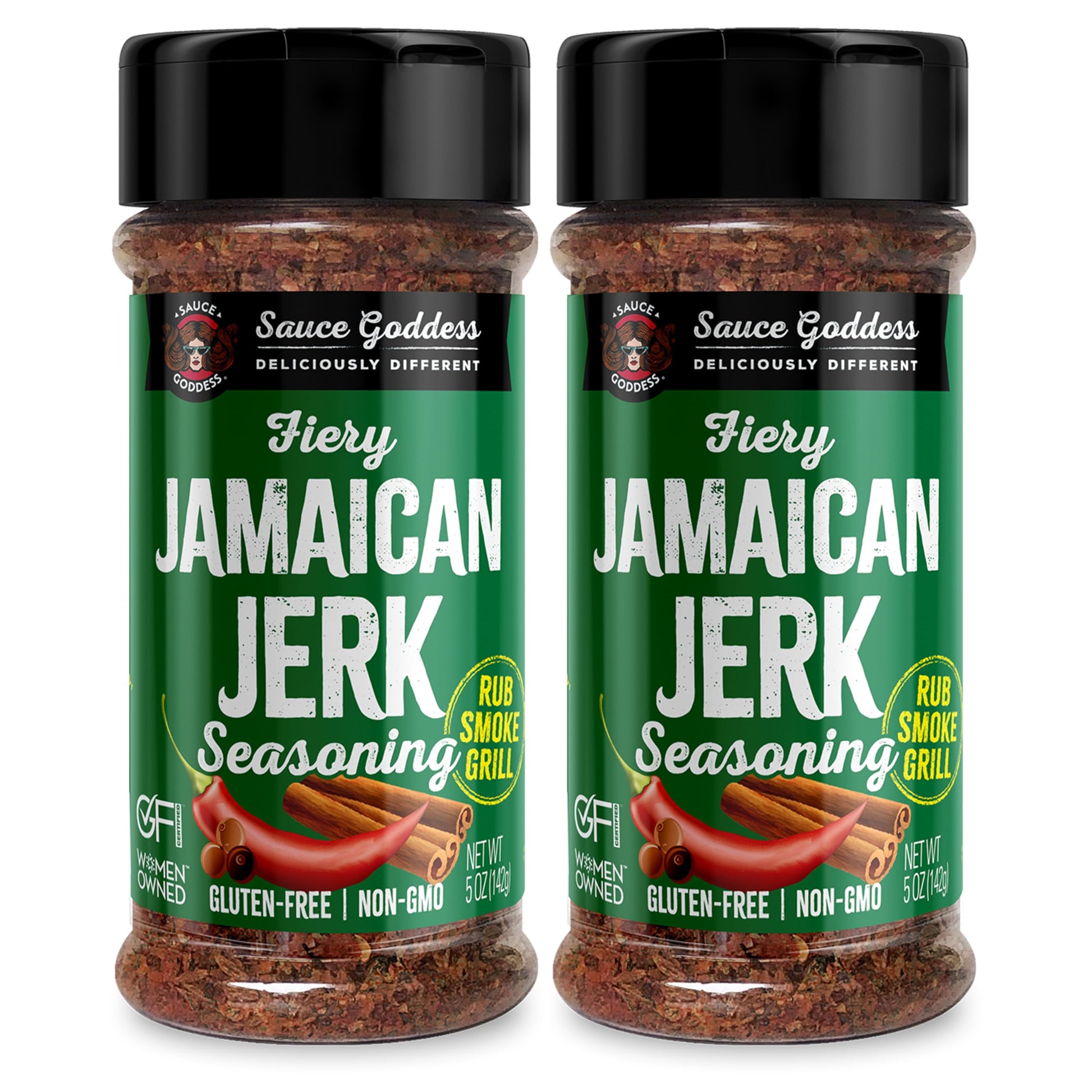 Sauce Goddess Fiery Jamaican Jerk Spice Shaker (2-Pack) - Seasonings and Spices for Cooking with Caribbean Flavors! For Chicken,