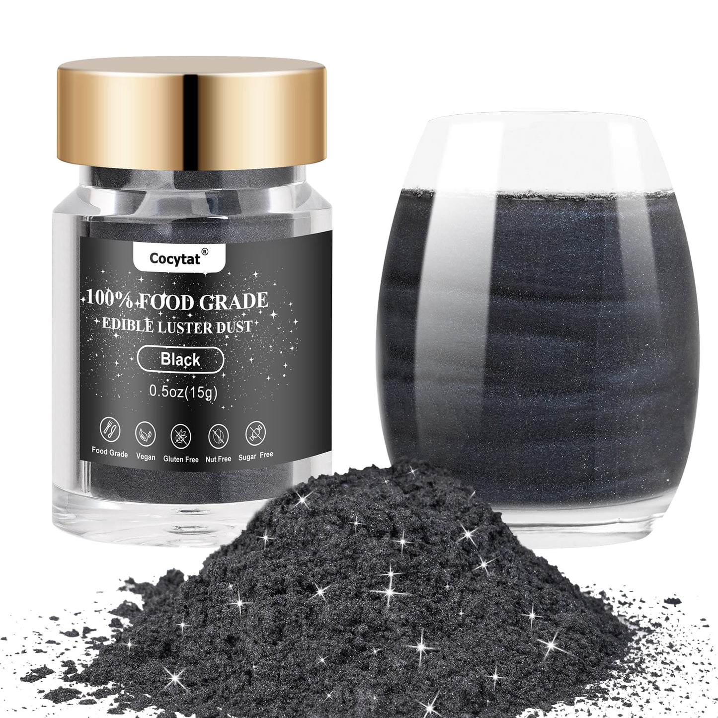 Cocytat Black Edible Glitter Luster Dust 15g for Drinks & Cake Decoration