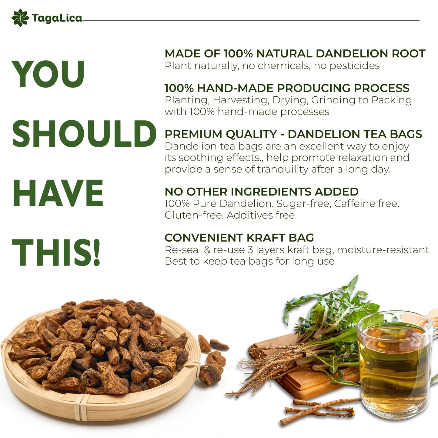 Tagalica Dandelion Root Tea Bags, 100% Natural & Vegan, 135 Count, Eco-Conscious Packaging