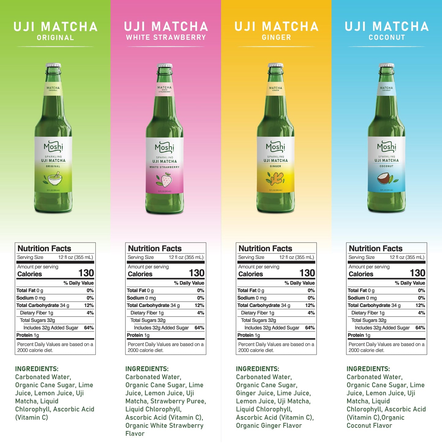 Moshi Sparkling Drinks - Uji Matcha Variety Pack, 12 Bottles