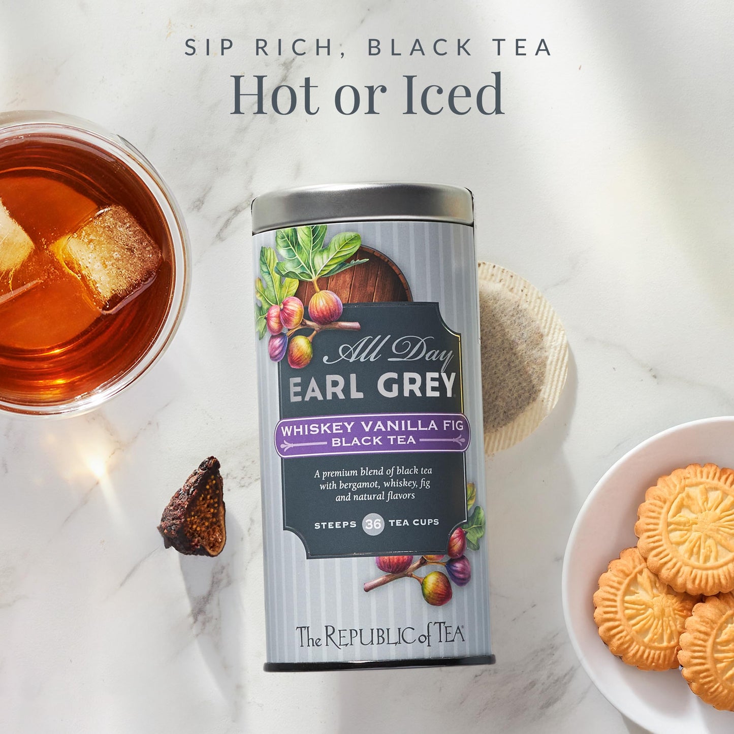 The Republic of Tea - All Day Earl Grey spirit-inspired flavor Vanilla Fig Black Tea  Naturally Caffeinated  36 Tea Bags