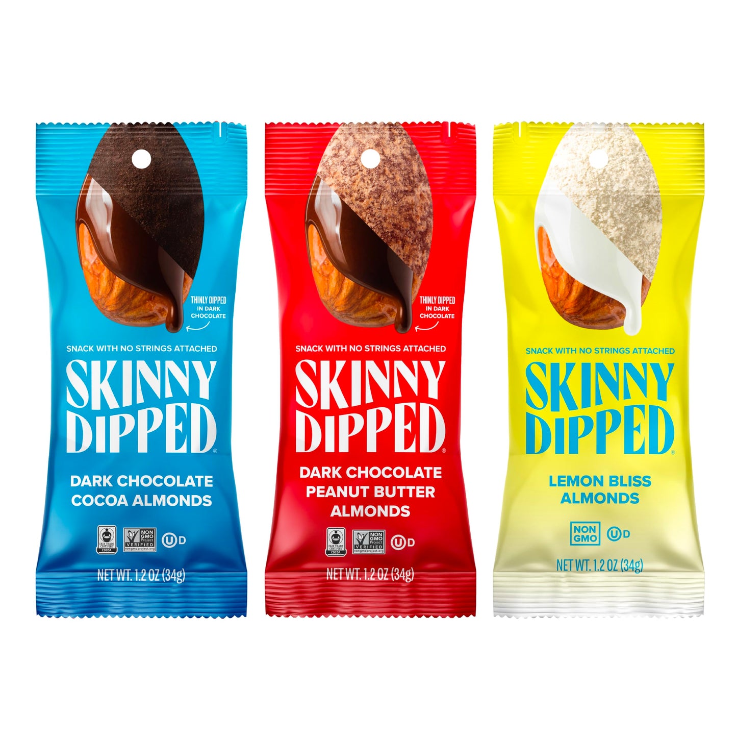 SkinnyDipped Snack Attack Almond Variety Pack, Chocolate Covered Almonds, Low Sugar, Gluten Free, Healthy Snack, 1.2 Ounce Bags 
