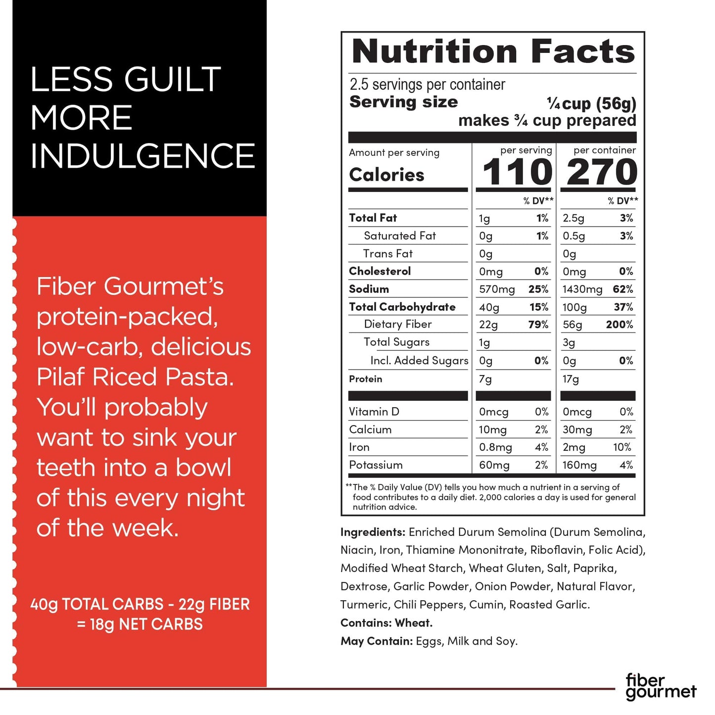 Fiber Gourmet Pasta – Spanish Pilaf Riced Pasta – Fiber-Rich, Low Calorie – Pack of 6 – Vegan, Kosher, Non-GMO