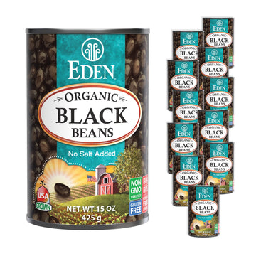 Eden Organic Black Beans, 15 oz Can (12-Pack Case), No Salt Added, Non-GMO, U.S Grown, Heat and Serve, Macrobiotic, Turtle Beans