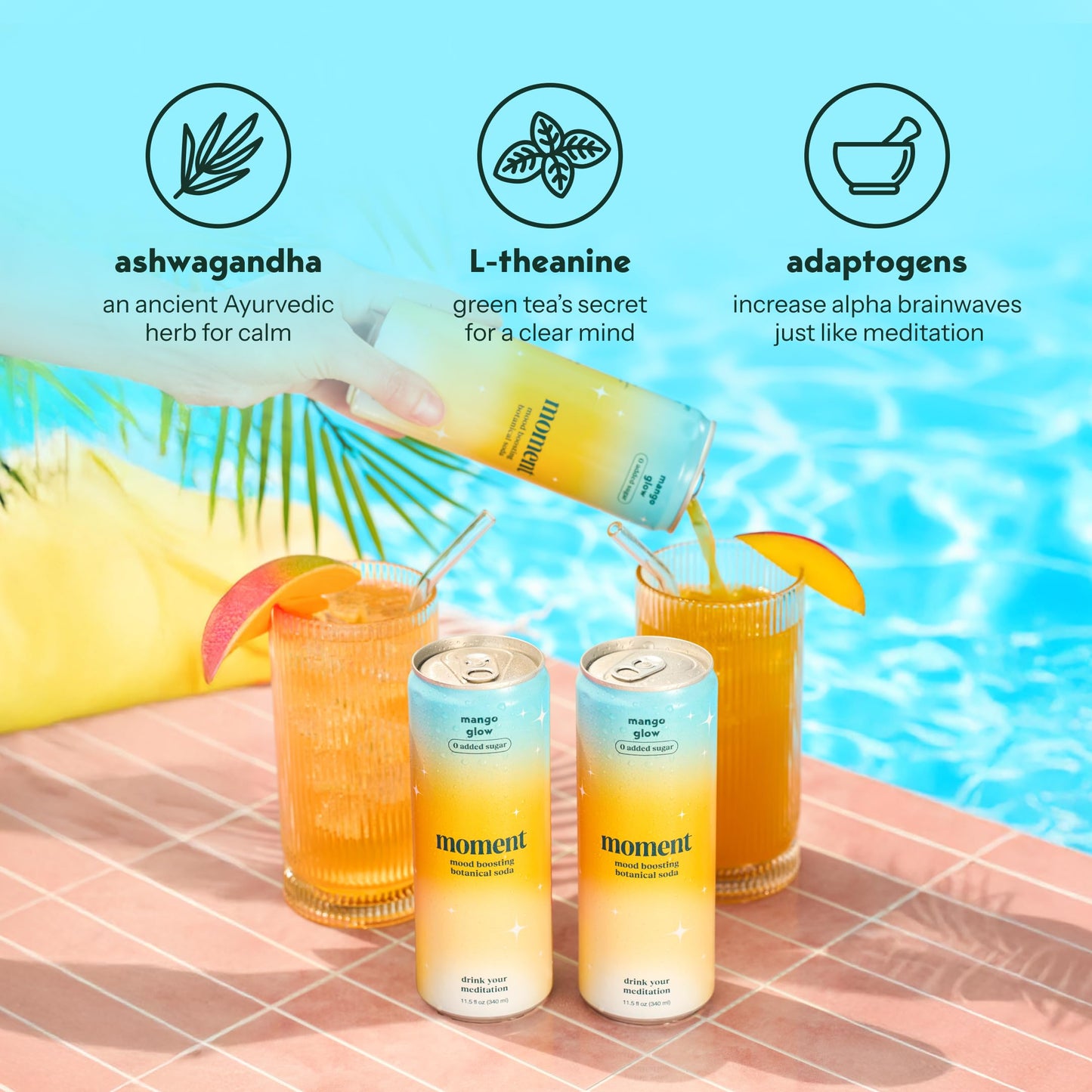 Drink Your Meditation Moment Botanical Soda Soft Drink - Mango Glow, 0 Sugar, 0 Caffeine, 11.5 Fl Oz (Pack of 12)