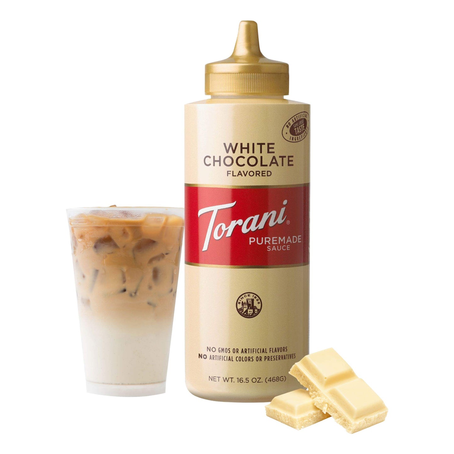 Torani Puremade Sauce, White Chocolate Flavor, Squeeze Bottle, GMO Free & Gluten Free, 16.5 Oz. 468g