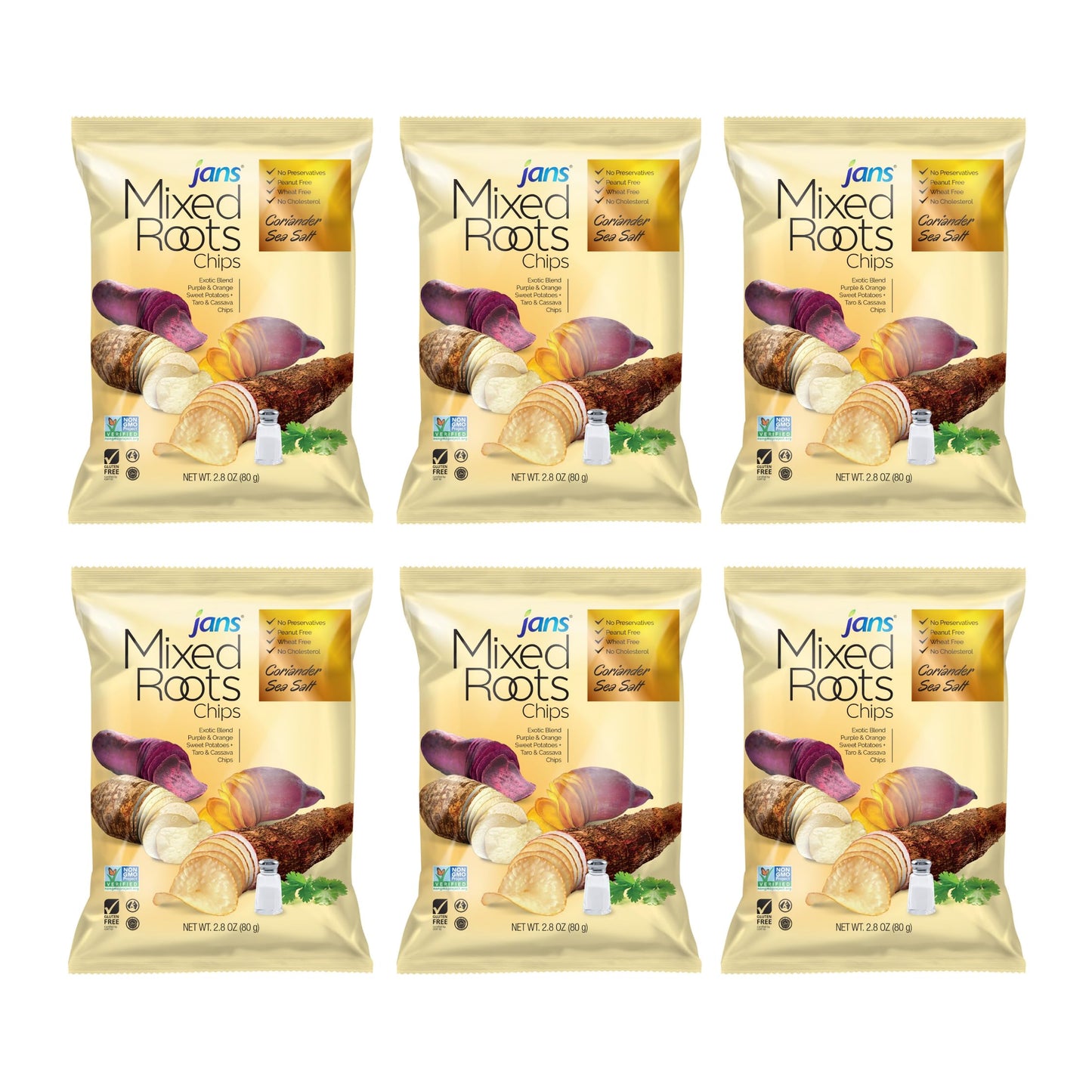 Mixed Roots Chips - All Natural Vegetable Chips (Coriander Sea Salt, 6 x 2.8 oz) | Trans Fat & Cholesterol Free | Gluten Free & 