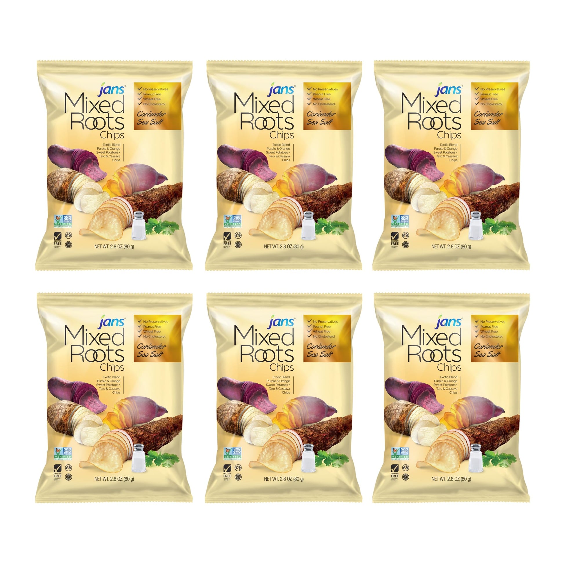 Mixed Roots Chips - All Natural Vegetable Chips (Coriander Sea Salt, 6 x 2.8 oz) | Trans Fat & Cholesterol Free | Gluten Free & 