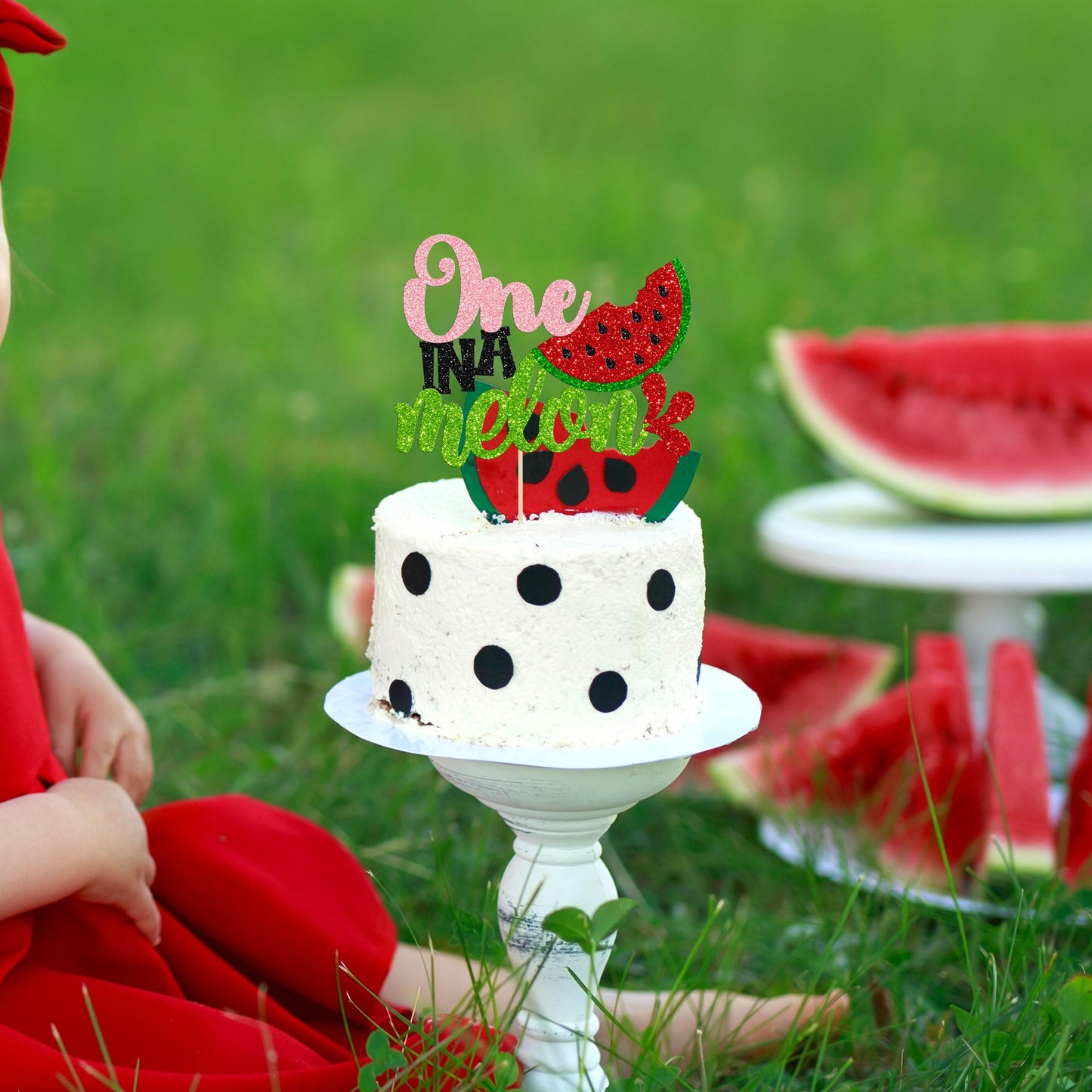 Gyufise 1Pc Watermelon Cake Topper Glitter One In A Melon Cake Pick Watermelon First Birthday Cake Decorations For Summer Fruit