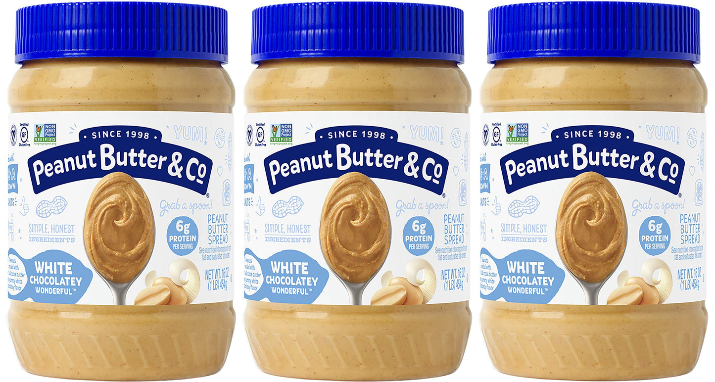 Peanut Butter & Co. White Chocolatey Wonderful Peanut Butter, Non-Gmo Project Verified, Gluten Free, Vegan, 16 Ounce (Pack Of 3)