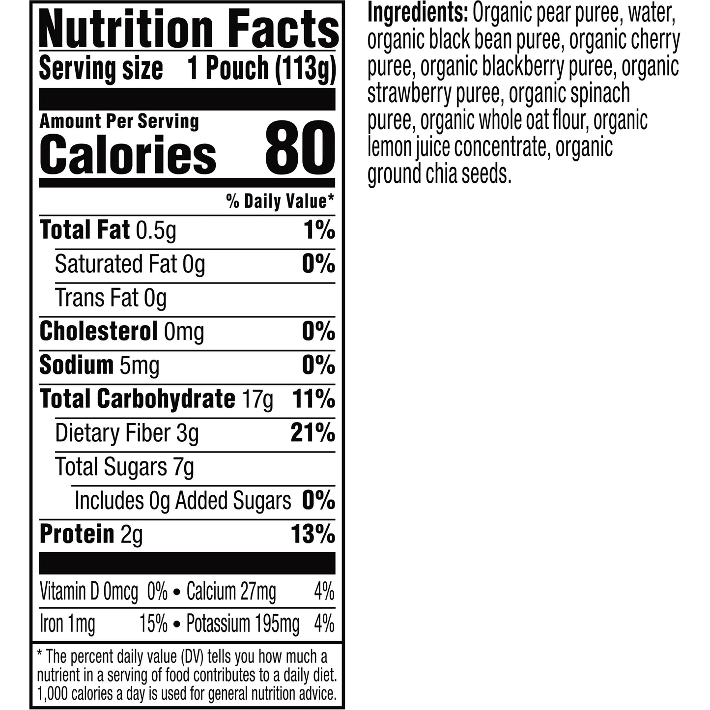 Plum Organics Mighty 4 Organic Toddler Food - Pear, Cherry, Blackberry, Strawberry, Black Bean, Spinach, And Oat - 4 Oz Pouch -